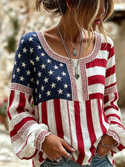 Women's American Flag Print Casual T-shirt