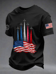 Men's Independence Day American Flag Jet Planes Print Casual Tee