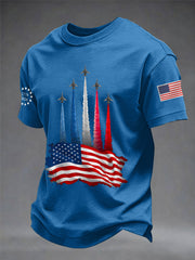 Men's Independence Day American Flag Jet Planes Print Casual Tee