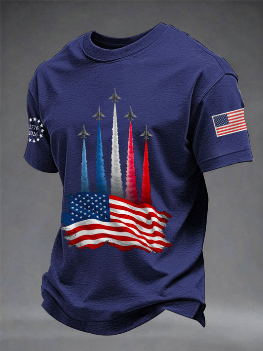 Men's Independence Day American Flag Jet Planes Print Casual Tee