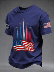 Men's Independence Day American Flag Jet Planes Print Casual Tee