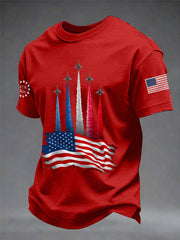Men's Independence Day American Flag Jet Planes Print Casual Tee