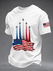 Men's Independence Day American Flag Jet Planes Print Casual Tee