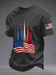 Men's Independence Day American Flag Jet Planes Print Casual Tee