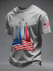 Men's Independence Day American Flag Jet Planes Print Casual Tee
