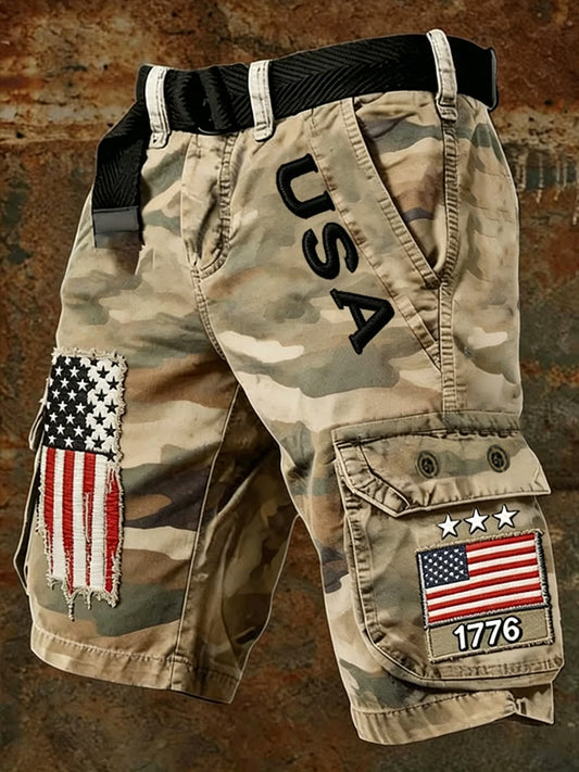 Men's USA Flag Camouflage Print Casual Cargo Shorts