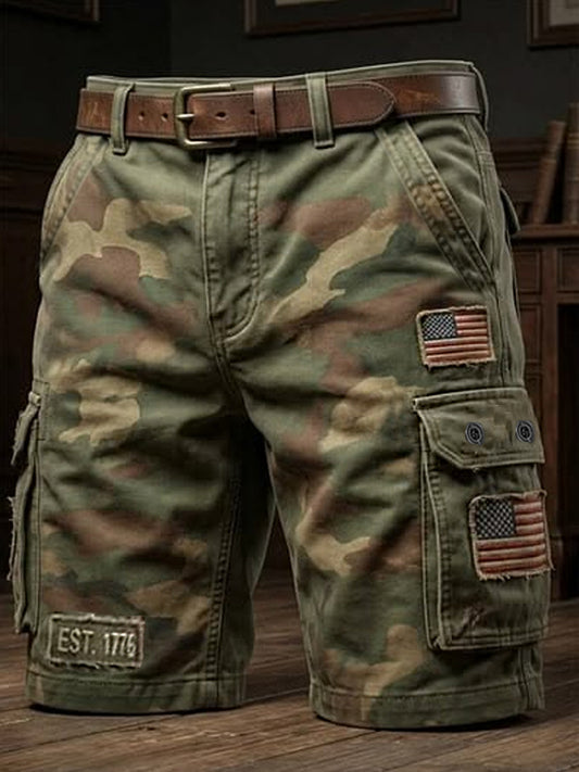 Men's USA Flag Camouflage Print Casual Cargo Shorts
