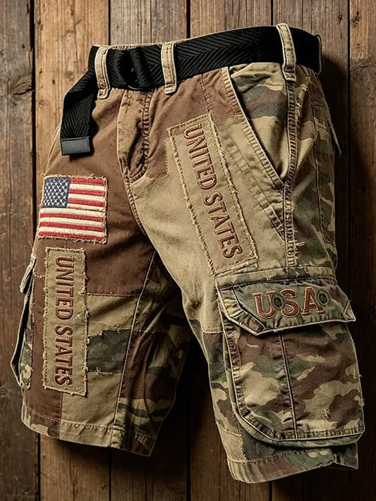 Men's USA Flag Camouflage Print Casual Cargo Shorts