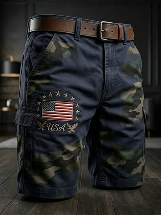 Men's USA Flag Camouflage Print Casual Cargo Shorts