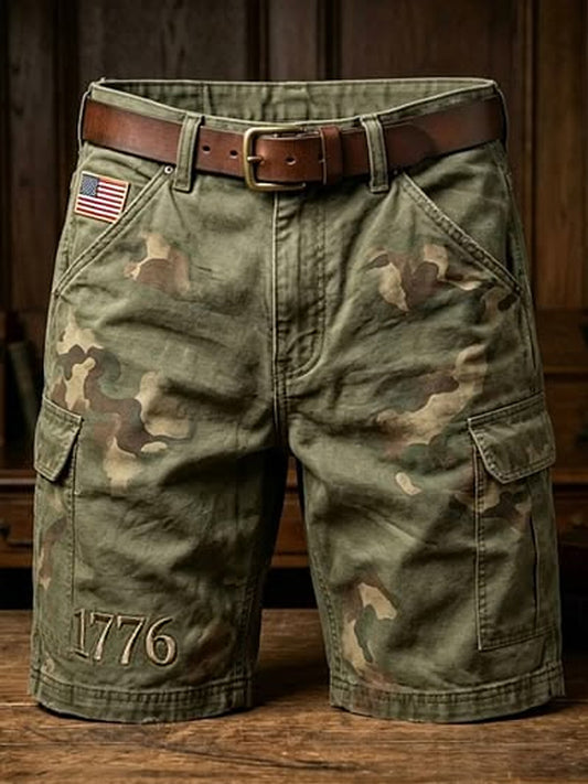 Men's USA Flag Camouflage Print Casual Cargo Shorts