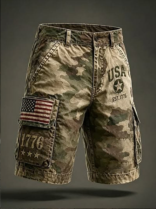 Men's USA Flag Camouflage Print Casual Cargo Shorts