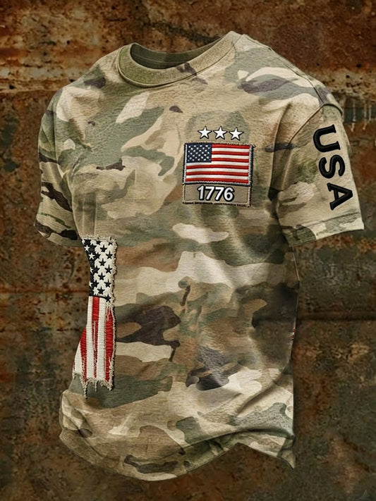 Men's USA Flag Camouflage Print Casual Tee