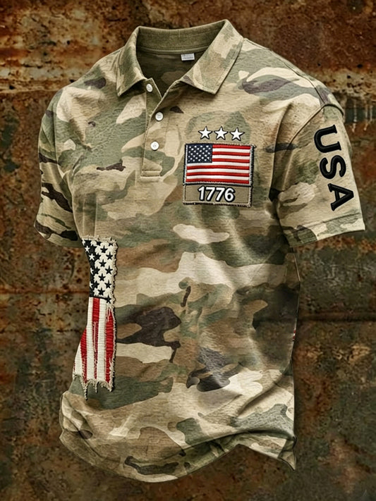 Men's USA Flag Camouflage Print Casual Polo