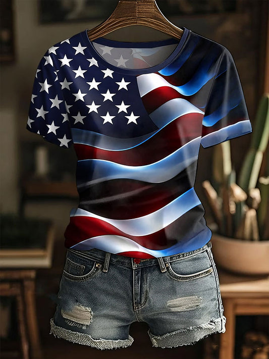 Women's Independence Day Flag Print T-Shirts