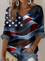 Women's Independence Day Flag V-Neck Tops