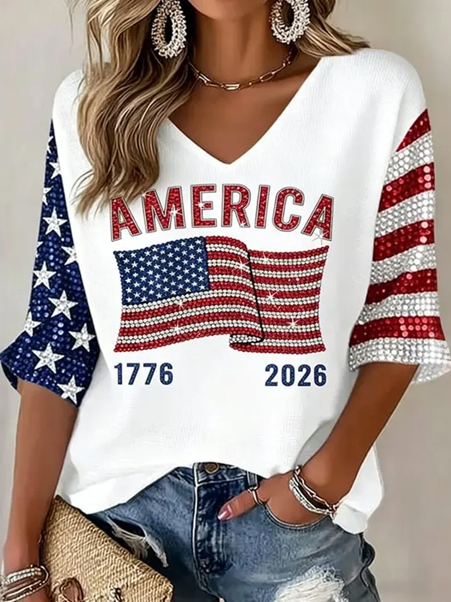 Women's Independence Day Flag  Art Print Waffle T-shirt