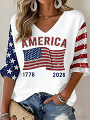 Women's Independence Day Flag  Art Print Waffle T-shirt