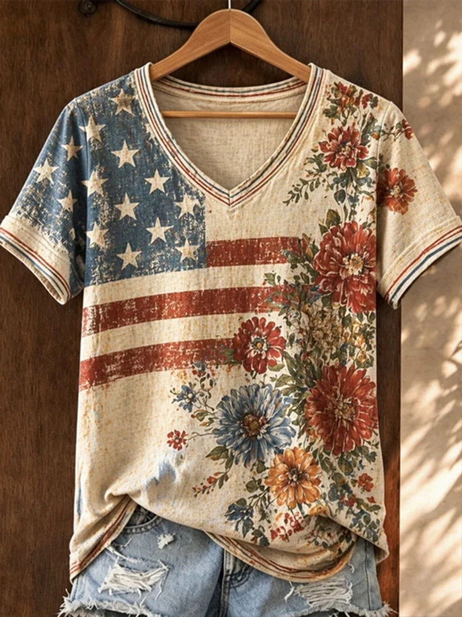 Women's American Flowers Short-sleeved T-shirt