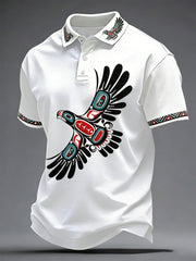 Men's Indigenous-Style Casual T-Shirt with Embroidery and Print
