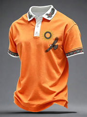 Men's Indigenous-Style Casual T-Shirt with Embroidery and Print
