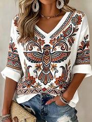 Women's Indigenous Floral Print Casual T-Shirt
