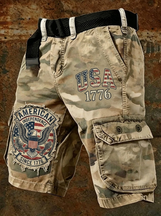 Men's USA 1776 Camouflage Print Casual Cargo Shorts