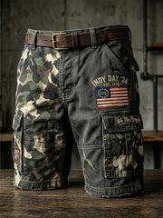 Men's Independence Day Retro American Flag Camouflage Art Print Casual Shorts