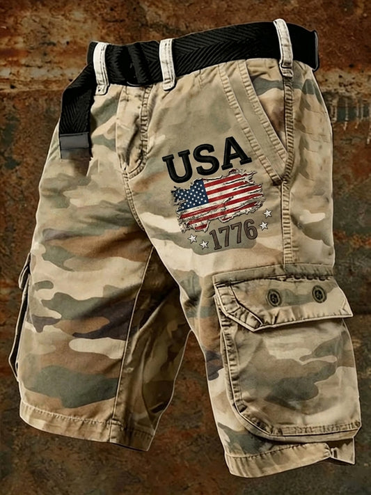 Men's USA Flag 1776 Camouflage Print Casual Cargo Shorts