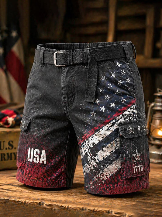 Men's USA Flag Camouflage Print Casual Cargo Shorts