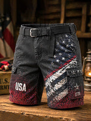 Men's USA Flag Camouflage Print Casual Cargo Shorts