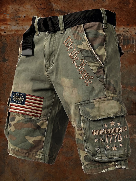 Men's Independence Day Retro American Flag  Camouflage Art Print Casual Shorts