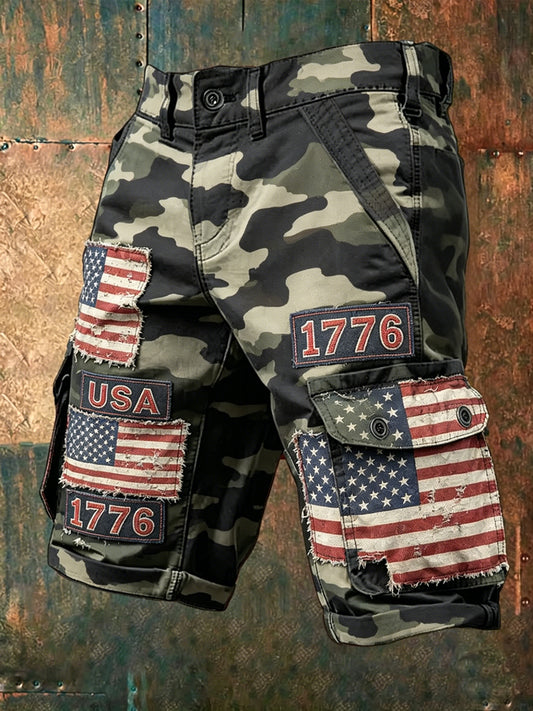 Men's USA Flag Camouflage Print Casual Cargo Shorts