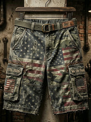 Men's Independence Day Retro American Flag Camouflage Art Print Casual Shorts