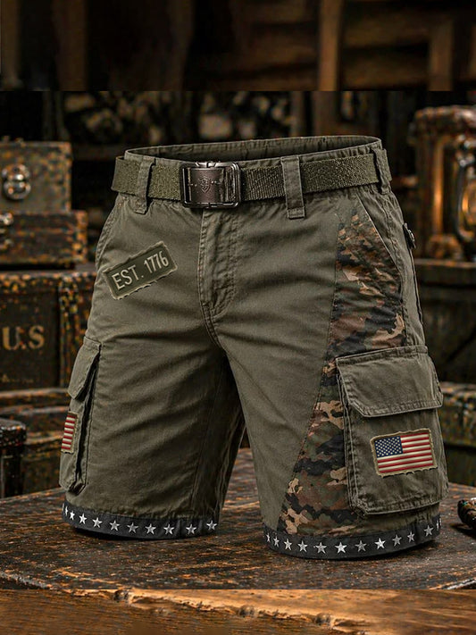 Men's USA Flag Camouflage Print Casual Cargo Shorts