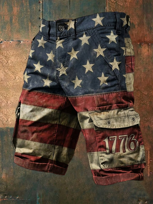 Men's USA Flag 1776 Camouflage Print Casual Cargo Shorts