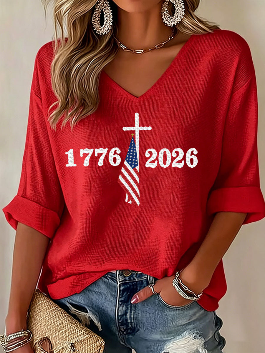 Women's USA 1776-2026 Printed Casual T-Shirt