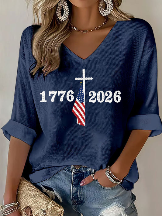 Women's USA 1776-2026 Printed Casual T-Shirt