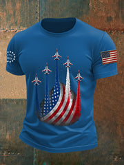 Men's Independence Day American Flag Jet Planes Print Casual Tee
