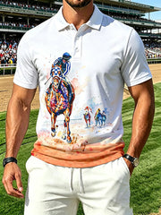 Men's Horse Racing Print Short Sleeve Shirt