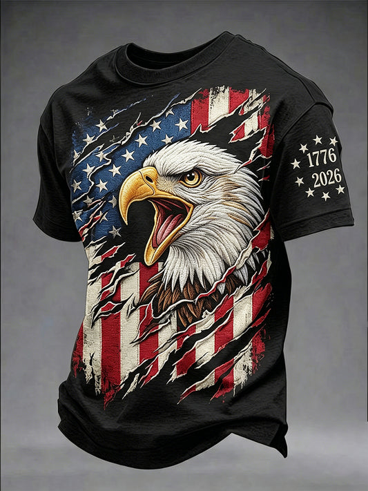 Men's Retro Independence Day Eagle Pattern Casual Short Sleeve T-shirt
