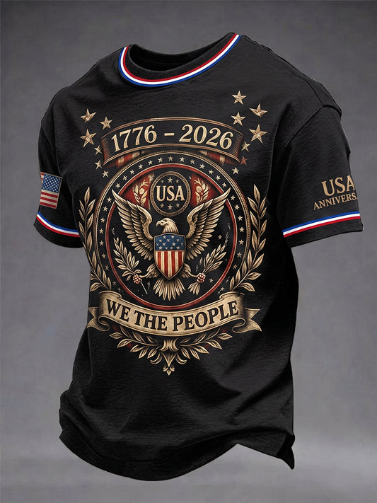 Men's Retro Independence Day Eagle Pattern Casual Short Sleeve T-shirt