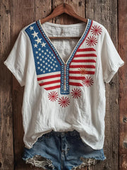 Women's America Print V-Neck Casual T-Shirt