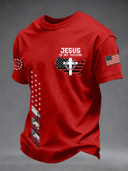Men's Jesus Is My Savior USA Flag Print Casual Independence Day Patriotic Tee