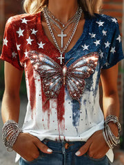Women's America Printed V-neck T-shirt