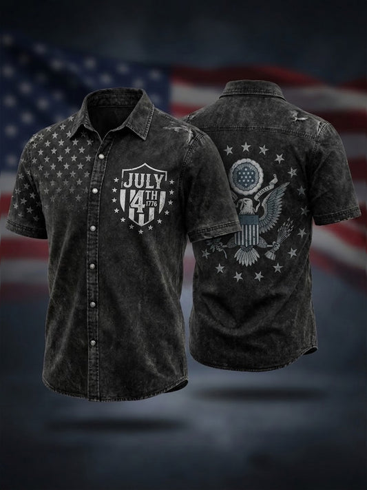 Men's Independence Day USA Flag Print Print Casual Patriotic Short Sleeve Shirt