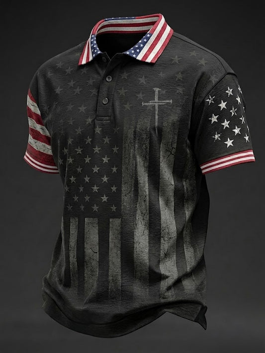 Men's America Flag Faith Cross Printed Shirt