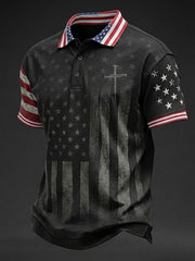 Men's America Flag Faith Cross Printed Shirt