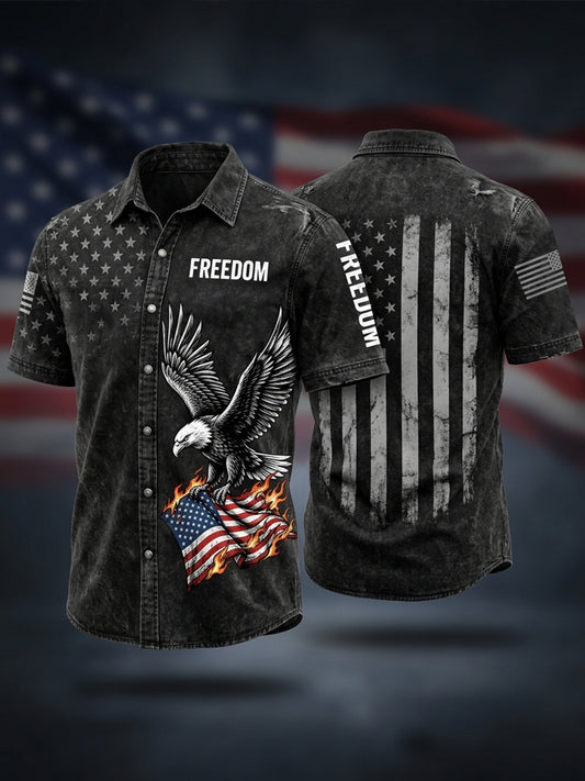 Men's Independence Day USA Flag Print Print Casual Patriotic Short Sleeve Shirt