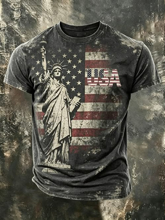 Men's Independence Day USA Flag Print Casual Patriotic Tee