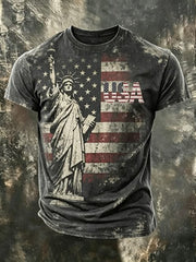 Men's Independence Day USA Flag Print Casual Patriotic Tee